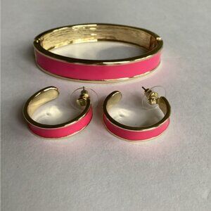 RJ Graziano Bracelet and Earring Set Hot Pink Gold Tone Hinged Bangle Elegant.